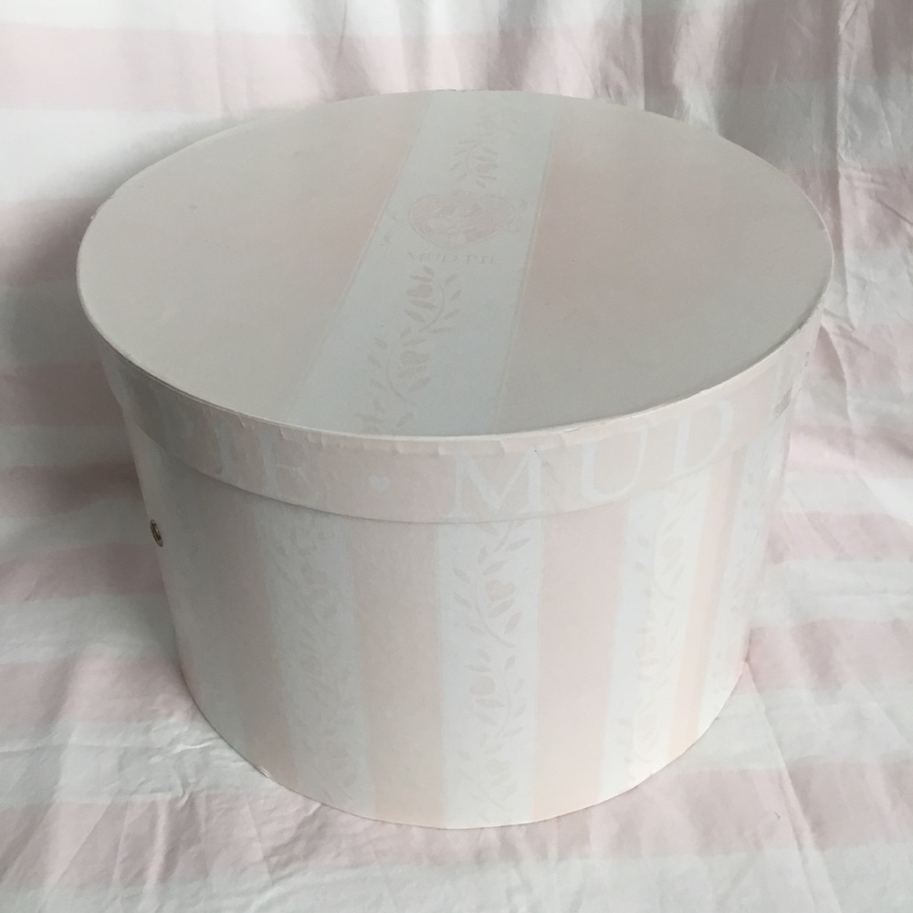 ✨Vintage Shabby Chic Pastel Pink Cottage Mud Pie Stripe Storage Box / Hat Box